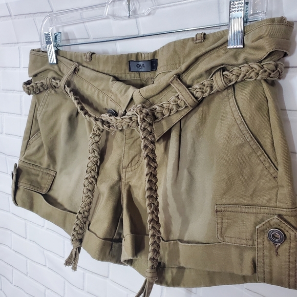 Only Limitless Foldover Army Sage Green Braided Belt Shorts - Picture 10 of 12